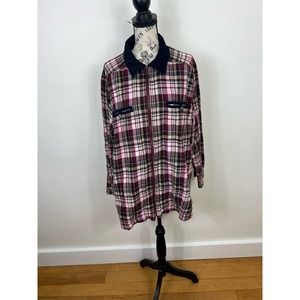 Fashion Bug Flannel plaid zip up shacket with corduroy collar and pockets